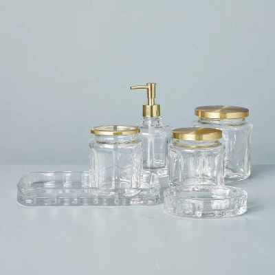 Sculpted Glass Canister Clear/Brass - Hearth & Hand™ With Magnolia 2 Sculpted Glass Canister Clear/Brass - Hearth & Hand™ With Magnolia - Image 2