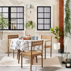 70" Grid Lines Wipeable Oil-Cloth Round Tablecloth Dark Gray/Cream - Hearth & Hand™ With Magnolia