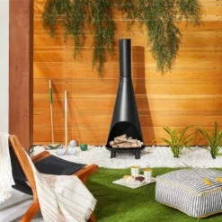 Wood Burning Outdoor Metal Fire Pit Chimenea Black - Hearth & Hand™ With Magnolia