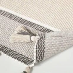24"x60" Color Block Stripe Tassels Bath Rug Neutral Taupe - Hearth & Hand™ With Magnolia -Household Promotion Series GUEST 910979a7 4645 484a b851 9e3664ee4695