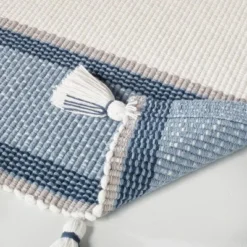 20" X 32" Color Block Stripe Tassels Bath Rug Faded Blue/White - Hearth & Hand™ With Magnolia -Household Promotion Series GUEST 965eb334 1e31 467e 9a9f 35ffecd97d72