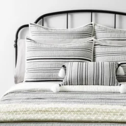 Textured Stripe Pillow Sham Dark Gray/Cream - Hearth & Hand™ With Magnolia -Household Promotion Series GUEST a0f8fe96 7ab4 46c3 ad09 b2250acbb400