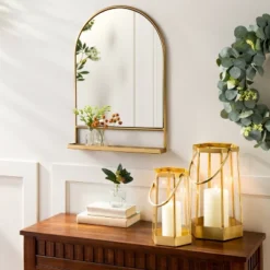 Arched Metal Frame Mirror With Shelf Brass Finish - Hearth & Hand™ With Magnolia