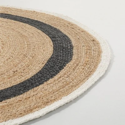 Round 5' Bold Stripe Braided Jute Area Rug Black/Tan/Cream - Hearth & Hand™ With Magnolia 2 Round 5' Bold Stripe Braided Jute Area Rug Black/Tan/Cream - Hearth & Hand™ With Magnolia - Image 2