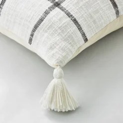 24"x24" Woven Slub Checkered Throw Pillow With Tassels Cream/Gray - Hearth & Hand™ With Magnolia -Household Promotion Series GUEST e6eb5fab db20 4685 8c31 3c2aacf436ce